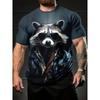 Summer 3D Cat Patternraccoon T-Shirt for Men Animal Cartoon Animal Pattern Tees Loose Round Neck Tops T Shirts Short Sleeves