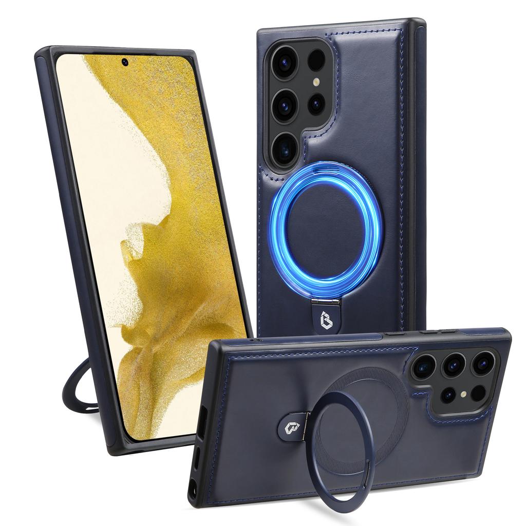 Подходит для чехла для мобильного телефона Samsung S23 S24ultra Чехол S22Plus Магнитное зарядное кольцо Подставка Бизнес кожаный чехол