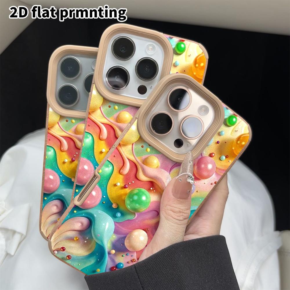 Phone Case: 2D flat lambskin suitable for iPhone 18, 17, 16, 15, 14, 13 Pro protective cases, rainbow waves, colorful paint bubbles, Christmas and Hal