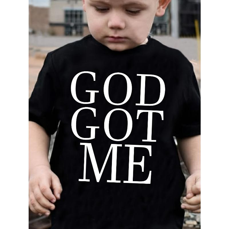Европейские размеры Мальчишеская футболка с принтом букв "GOD GOT ME", Новинка, Простая и удобная, Летний детский топ