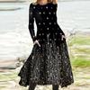 Women's Autumn Winter Long Sleeved Dress Long Multi-color Large Swing Printed Casual Dresses