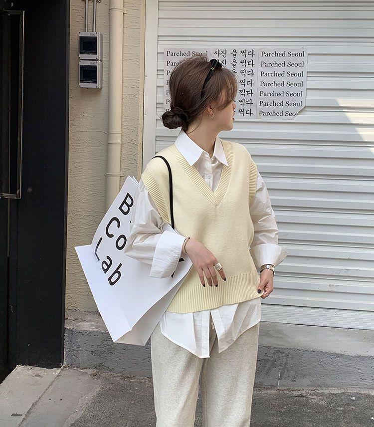 Женская синяя рубашка с длинным рукавом - Универсальная в корейском стиле для многослойности весной и осенью