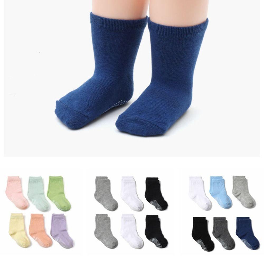 6Pairs Solid Color Toddle Short Tube Socks Non-slip Infant Socks Kawaii Baby Cotton Socks  Children