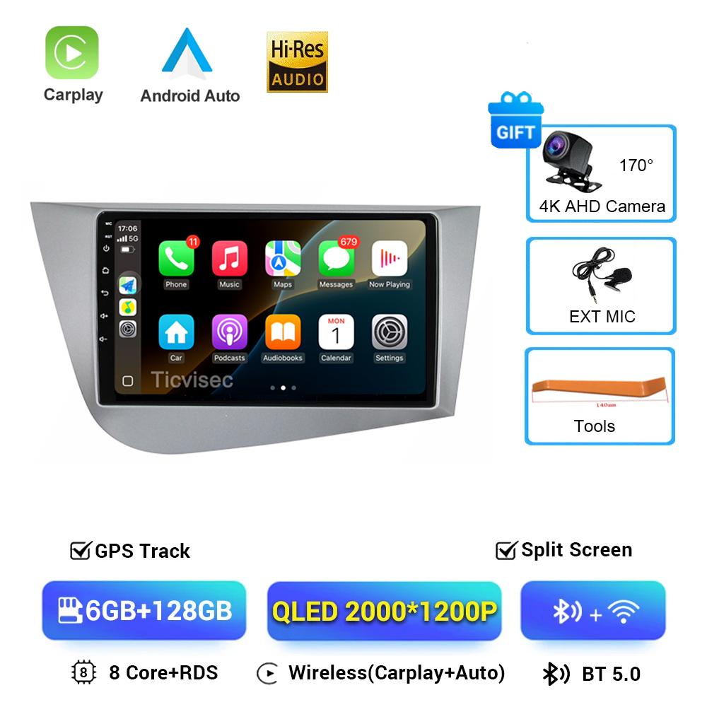 Android 16 Car Radio For Seat Leon 2 MK2 2005-2012 Auto Multimedia Player GPS Navigation Built-in Carplay Auto 2din No DVD H6