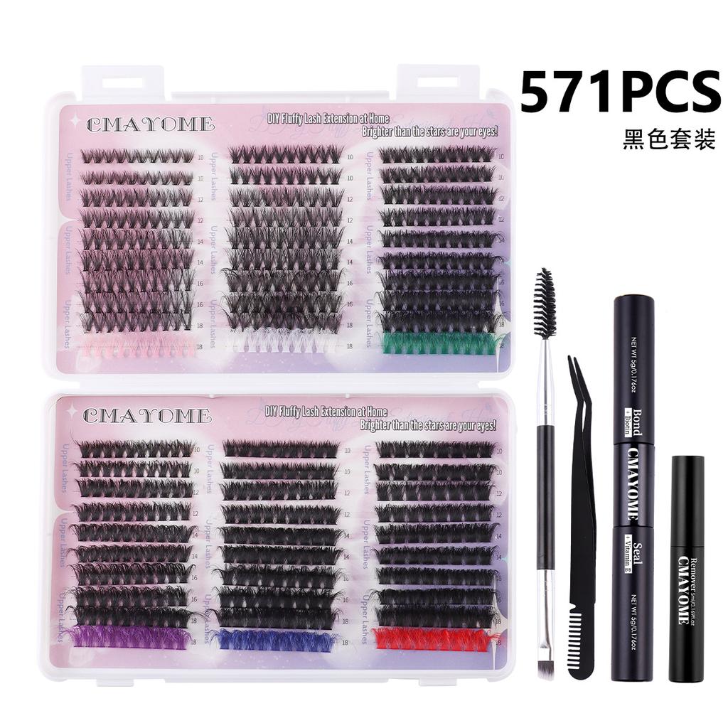 Накладные ресницы DIY, одиночные пучки, книга ресниц, 571 пучок, смешанная модель, с набором инструментов и клеем для ресниц