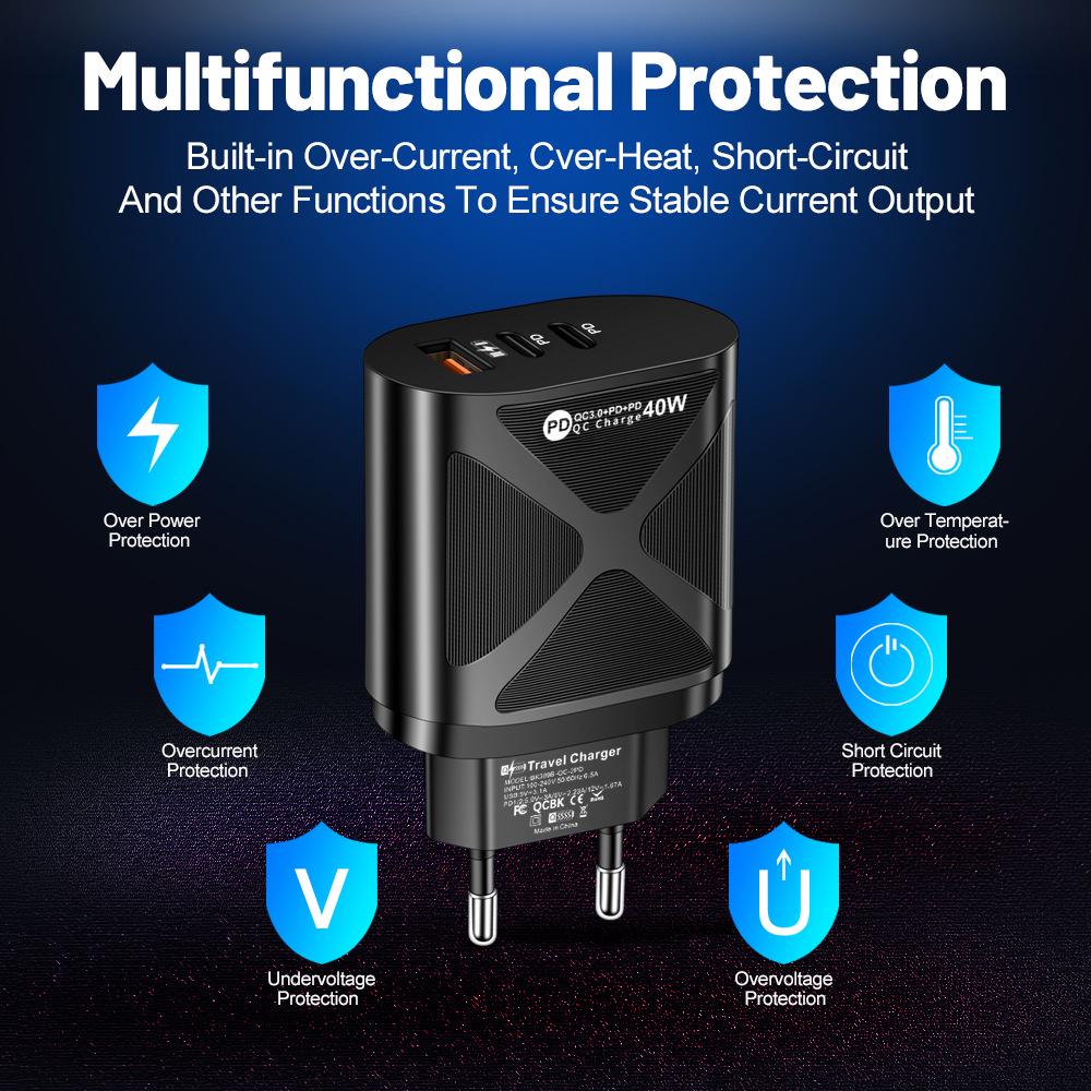Светодиодный мобильный зарядник 2,4А USB + 2PD Type-C Спецификация EU/US