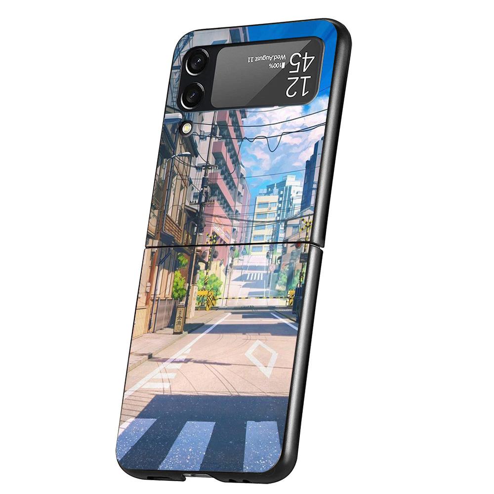 Эстетичный аниме-пейзаж Чехол для телефона для Samsung Galaxy Z Flip 7 6 5 4 3 5G ZFlip7 ZFlip6 ZFlip5 ZFlip4 ZFlip3 Черный Fundas
