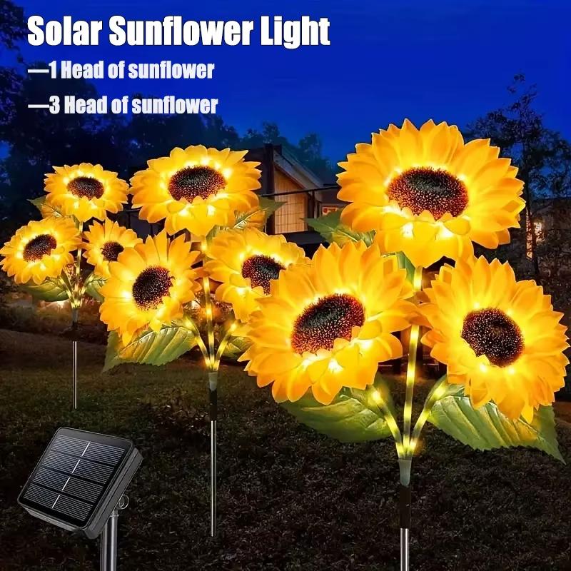 Солнечный светильник-подсолнух 1/3 головки, уличные газонные светильники, водонепроницаемый, имитация цветочного ландшафтного светильника для домашнего сада, рождественского декора