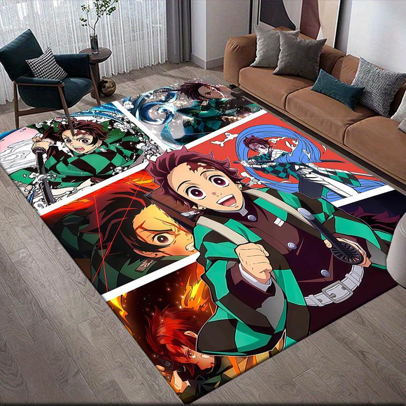 Demon Slayer Main Cast Anti-Slip Floor Mat, Rectangular Carpet for Living Room, Sofa & Game Room