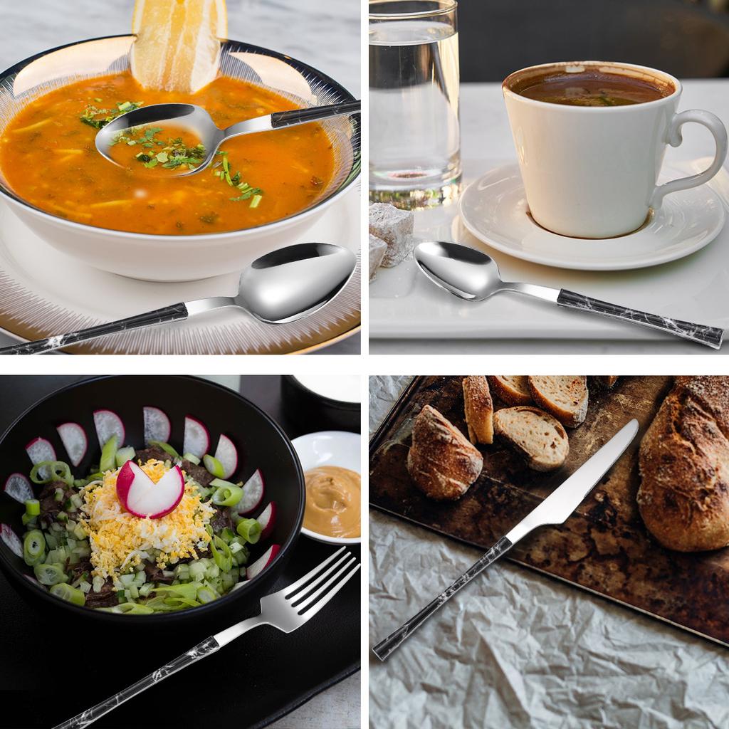 Набор столовых приборов из нержавеющей стали золотистого цвета из четырех предметов: нож, вилка и ложка с пластиковой ручкой, принадлежности для креативной кухни и отелей.