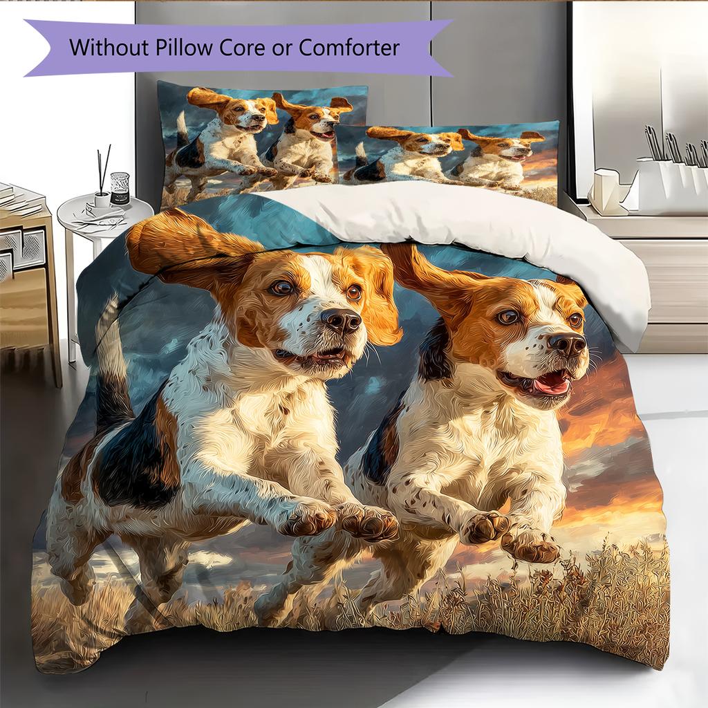 Two Beagles Pattern Bedding Home Decoration Birthday Gift (1 * duvet cover + 2 * pillowcase, without core)