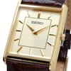 SEIKO Мужские часы Квадратный дизайн Кварцевые SWR064 Циферблат цвета шампанского золота × Коричневый кожаный ремешок