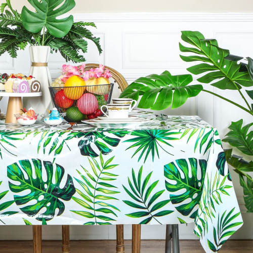 DIFEIUKI Hawaiian Tablecloths, Pack of 4, Tropical Monstera and Plumeria Prints, Hawaiian-inspired Table Covers with Flowers and Palm Leaves, Stylish,
