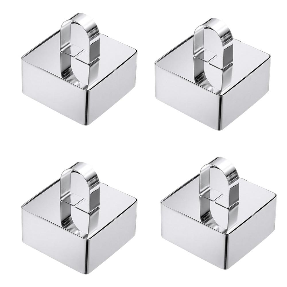 4Pcs Stainless Steel Cake Ring Mold Reusable Easy Release Cooking Ring DIY Baking Surface Smooth Dessert Food Molds with Pushers