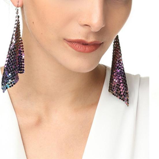 1 Pair Women Hook Earrings Shiny Sequin Anti-allergy Tassel Lightweight Ear Decoration Jewelry Prom Cocktail Party Hanging Earrings Dangle Earrings