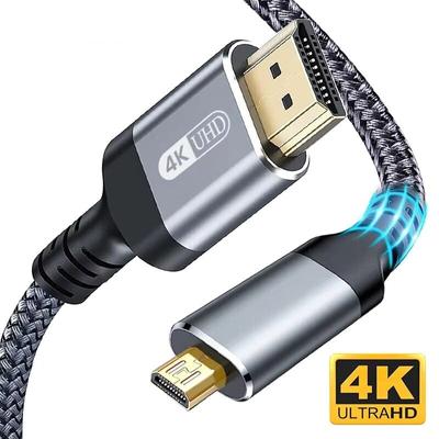 Кабель переходник SUNROZ Micro-HDMI - HDMI v2.0 (4К 60Hz 18Gbps) Aluminum Shell Gold-plated Neylon, 3 м (A48771)