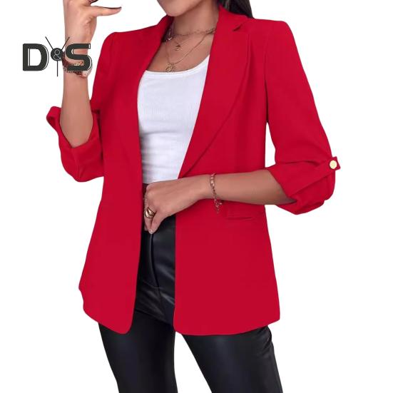 Women Suit Coat Autumn Winter Long Sleeved Cardigan Coat Casual Lapel Solid Color Suit for Business Daily Wear