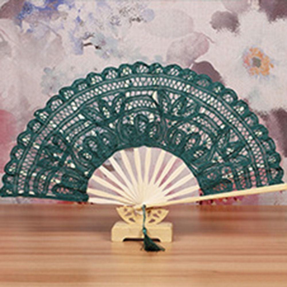 European Style Vintage Lace Hand Fan Hand Held Dance Fan Embroidered Folding Fan Wedding