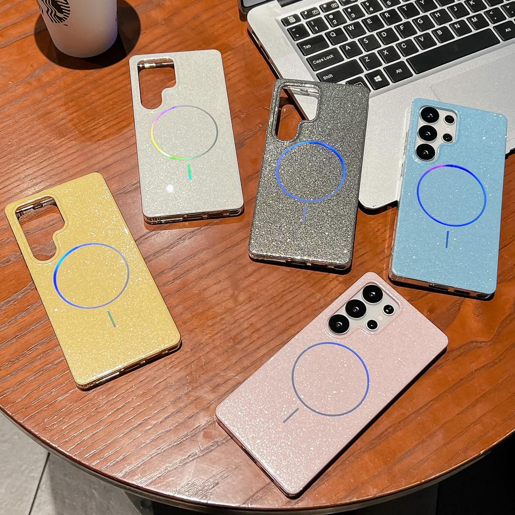 Simple and Suitable for Samsung S25ultra Mobile Phone Case Thin Circle Colorful Magnetic Absorbing S24FE Flash Powder S23 Protection Case