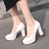 Q/Women's High Heeled Single Shoes with Simple Temperament, Solid Color Waterproof Platform, Shallow Mouth, Thick Heel, Large Size, Low Top Shoes