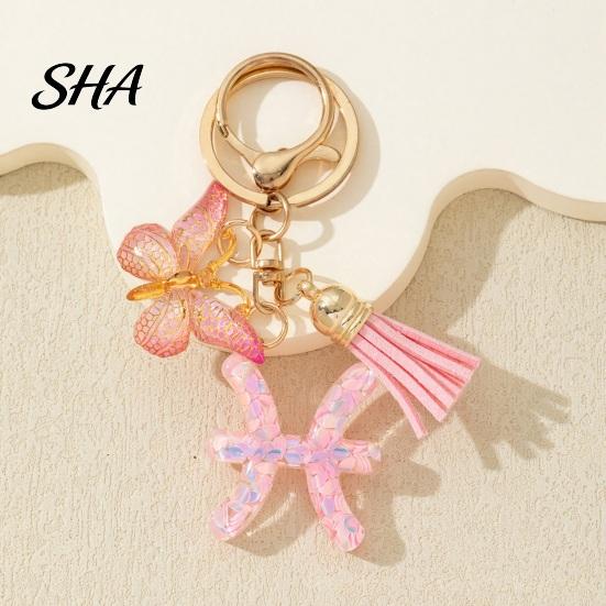 Portable Keychain Charm Pendant, The Zodiac with Butterfly Pendant Tassel, Metal Keyring for Handbag Backpack Bag Car Decoration