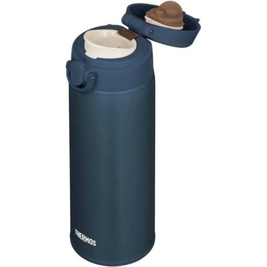 Термос Thermos с вакуумной изоляцией, дорожная кружка, 500 мл, темно-синий, съемный носик для питья, легко моется, ультралегкий, компактный тип, открывается одним касанием, стальная бутылка