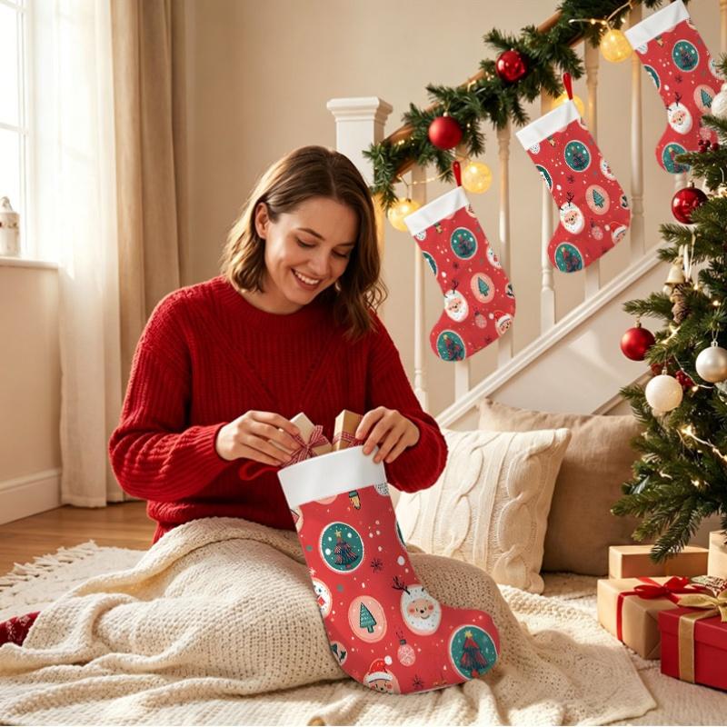 Christmas decoration fireplace hanging stocking Christmas Stockings 1pc 45.72 cm, Christmas Reindeer Red Printed Soft Xm