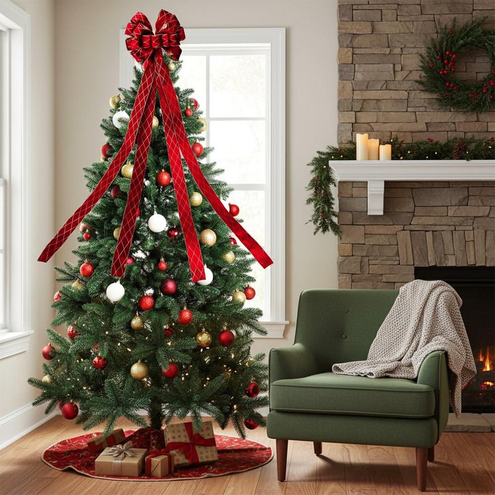 Red decorative bow for Christmas tree 130x33 cm