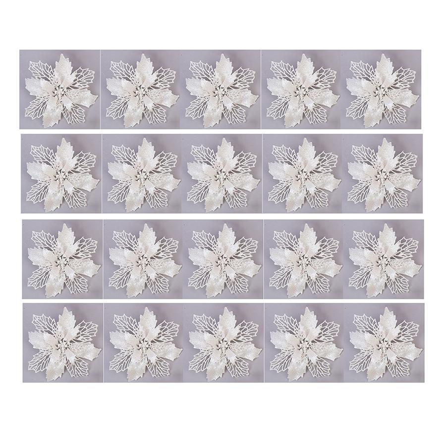 20 шт. Рождественский блестящий цветок для подвешивания на елку, украшение для рождественской вечеринки, белый 10 см