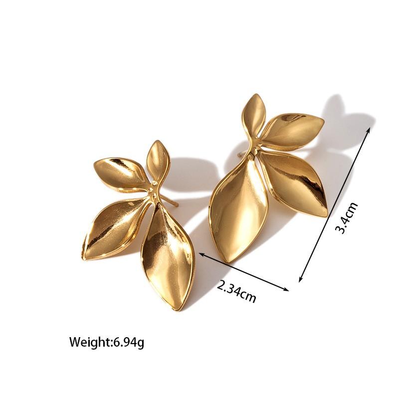 European and American INS Style 18k Gold Plated Stainless Steel Hexagonal Star Flower Leaf Earrings