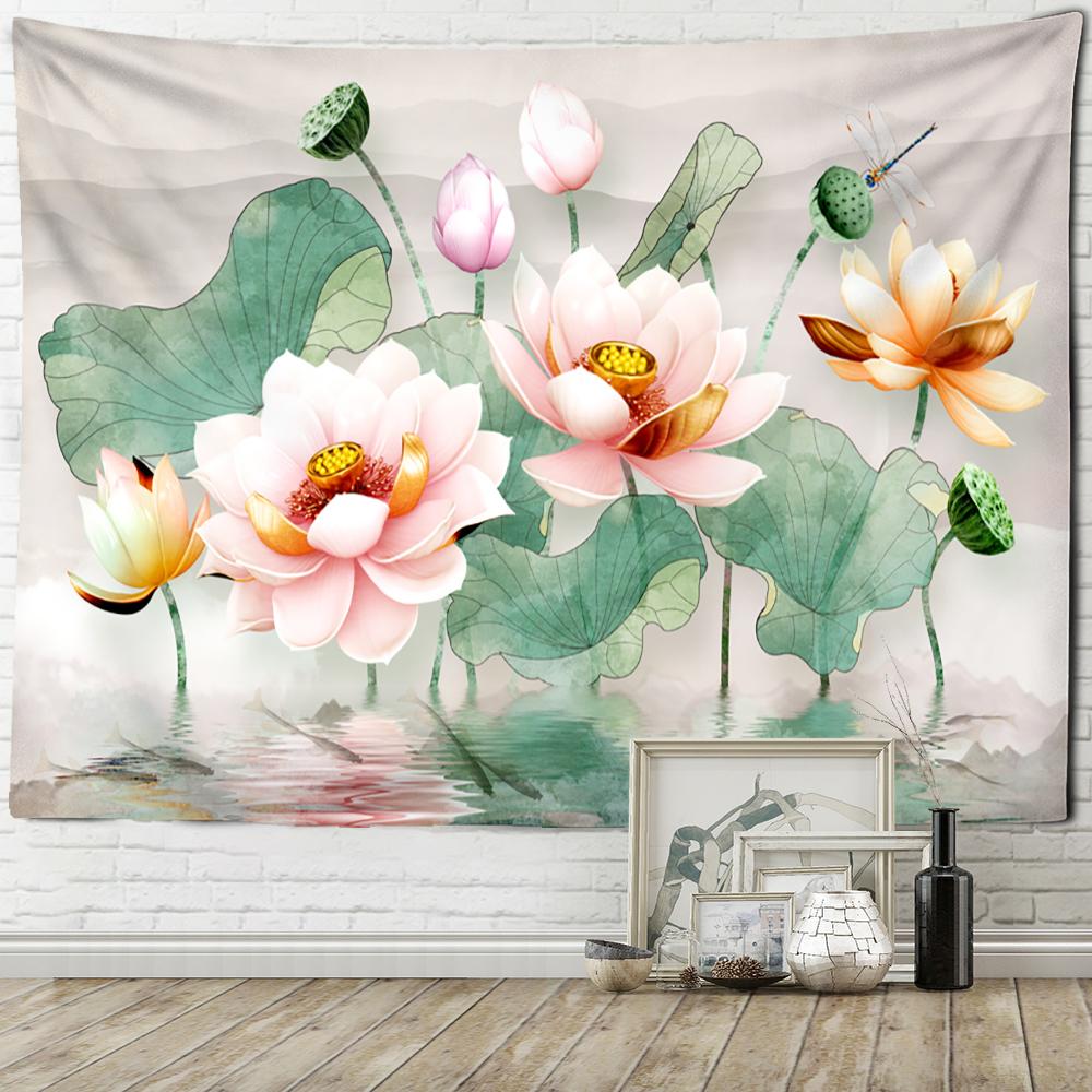 Мертвые листья лотоса кои гобелен настенный искусство природа растение хиппи тапиз домашний декор фон ткань