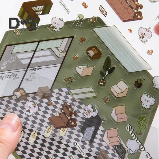 4 Sets DIY 3D House Stickers with Tweezer Make Your Own Mini Room Scene Supermarket Coffee Shop Restaurant Bookstore Scene Stickers Adult Kids Stress