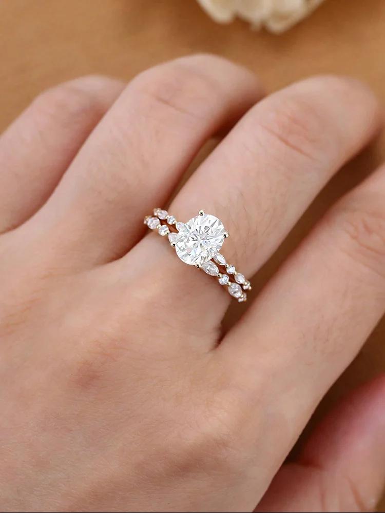 925 Sterling Silver Luxury Oval Round Marquise Zircon Stackable Set Ring For Women Anniversary Fashion High Quality Fine Jewelry