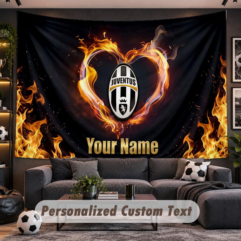 Wall Hanging Tapestry Custom NameJuventus FC Pattern Personalized Printed Fabric Wall Decor