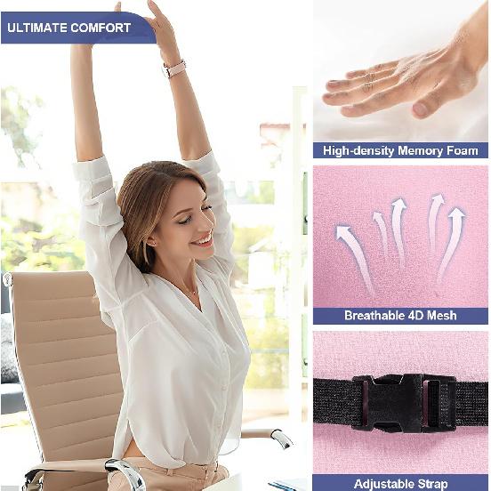 BYMECOST Lumbar Support Pillow For Car, Memory Foam Car Seat Back Support Pillow For Driving, Back Cushion With Strap For Pain Relief, Ergonomic Back
