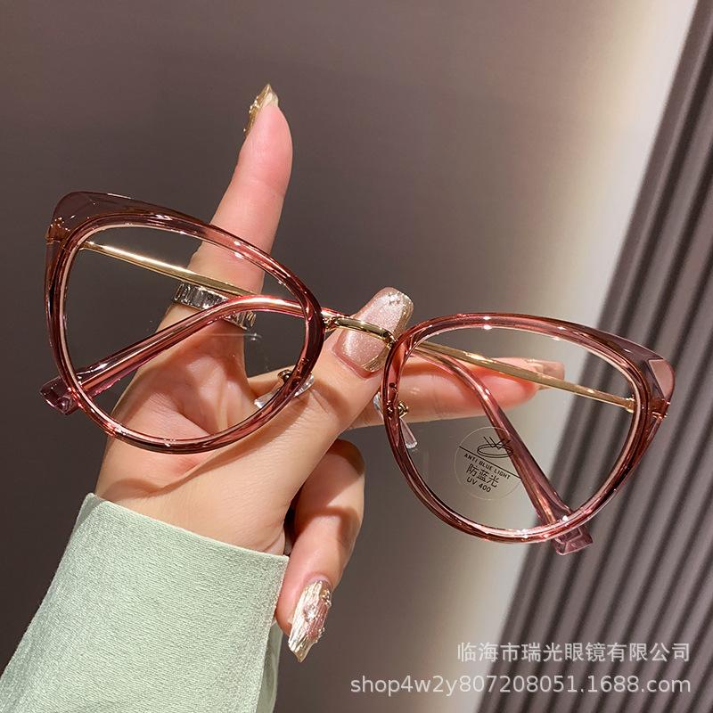 Cat eye glasses retro women's high sense European and American fashion lenses ultra-light flat light plain artifact glasses frame