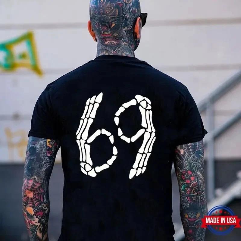 Bone Hands with 69 Gesture Graphic Black Print T-shirt