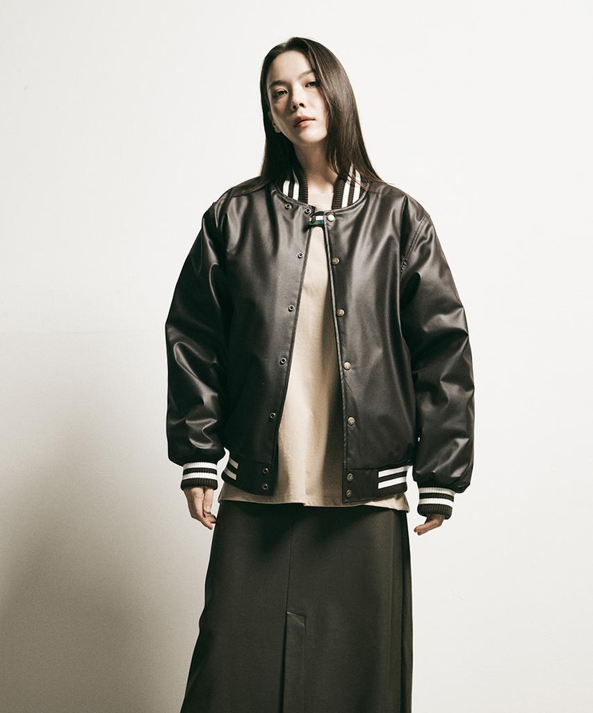 Ffeff Studio Leather Varsity Jacket (Brown)