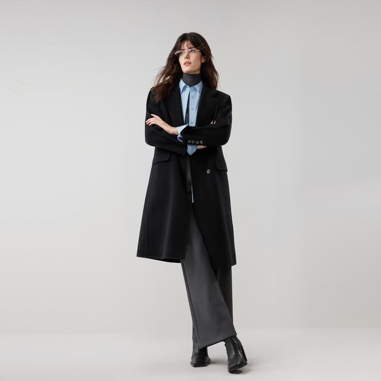 ELLE Single Breasted Sheepskin Cashmere Casual Loose Versatile Comfortable Suit Collar Double Faced Wool Mid Length Coat Women coats EN52100