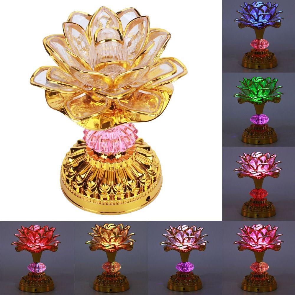 220V Buddhist Lamp LED Night Light Buddha Music Machine Lotus Flower Lamp Temple