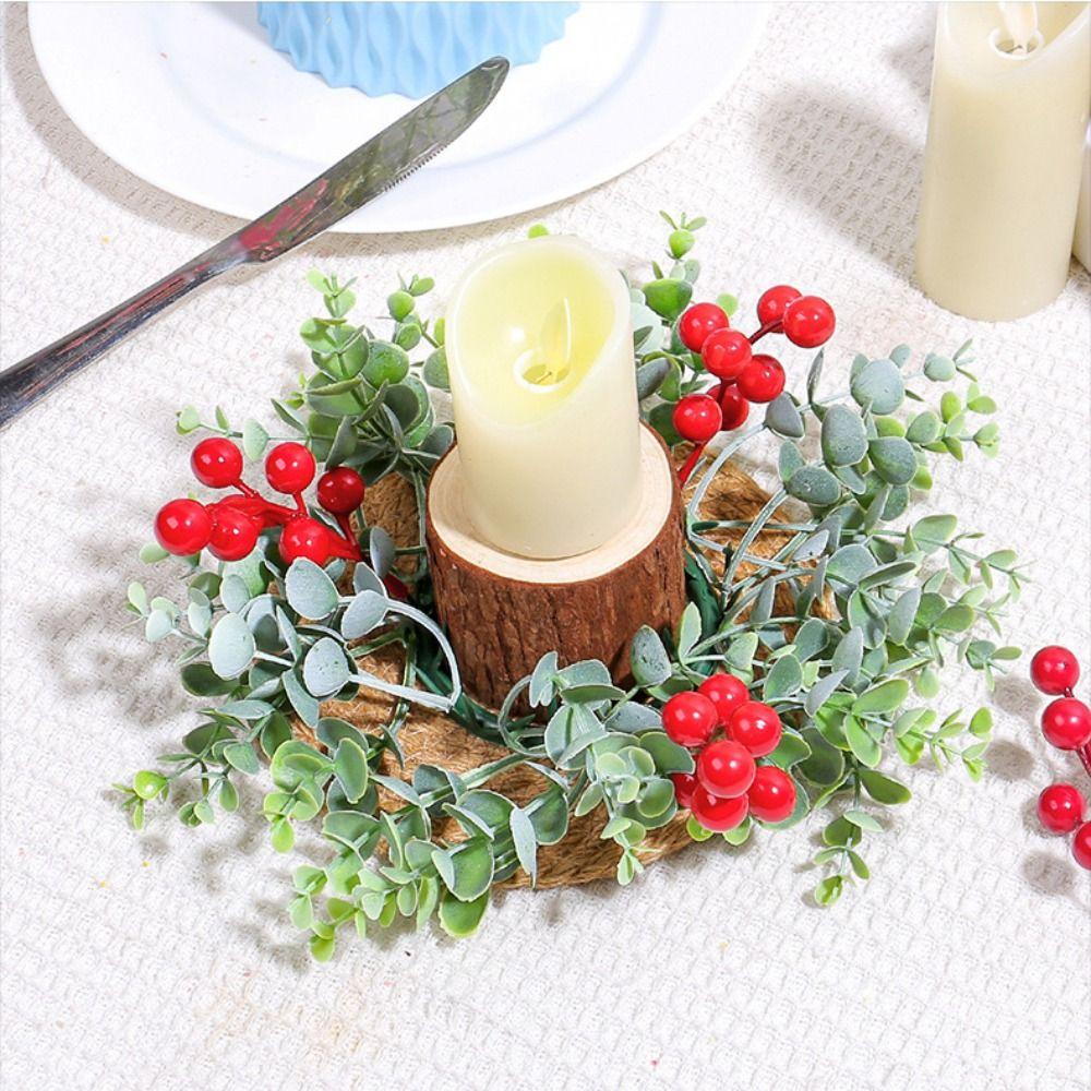 25cm Candle Holder Wreath Red Fruit Eucalyptus Leaves Wreath Candlestick Wreath Christmas