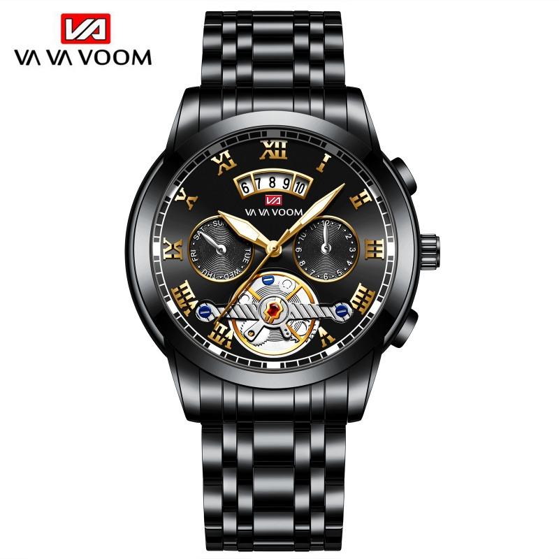 Часы tourbillon из нержавеющей стали, неавтоматические, механические, многофункциональные, деловые, со светонакопителем, водонепроницаемые, мужские