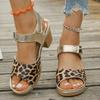 Модные легкие сандалии на толстом каблуке с леопардовым принтом, женские летние туфли на высоком каблуке, сандалии на платформе, женские сандалии с ремешком на щиколотке, нескользящие, пляжные сандалии