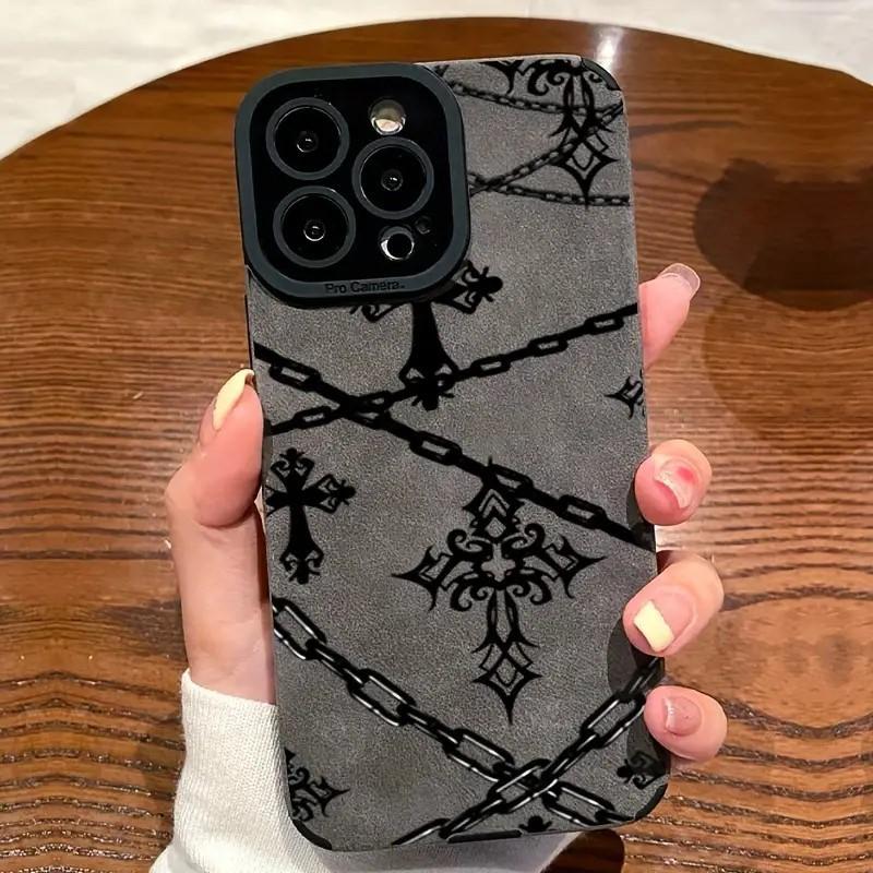 Retro Fur Necklace Cross Suitable for Apple 16promax Anti Fall Case 15 New IPhone 14