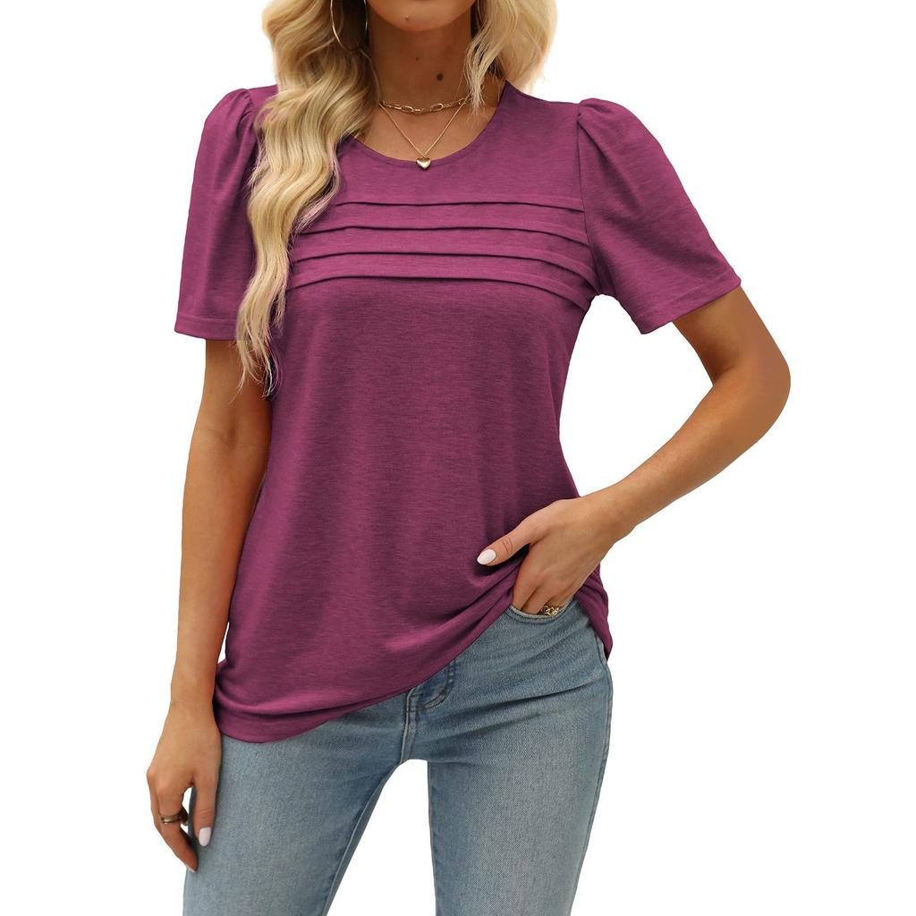 Женские летние топы с короткими рукавами, однотонные рубашки с круглым вырезом, повседневные футболки