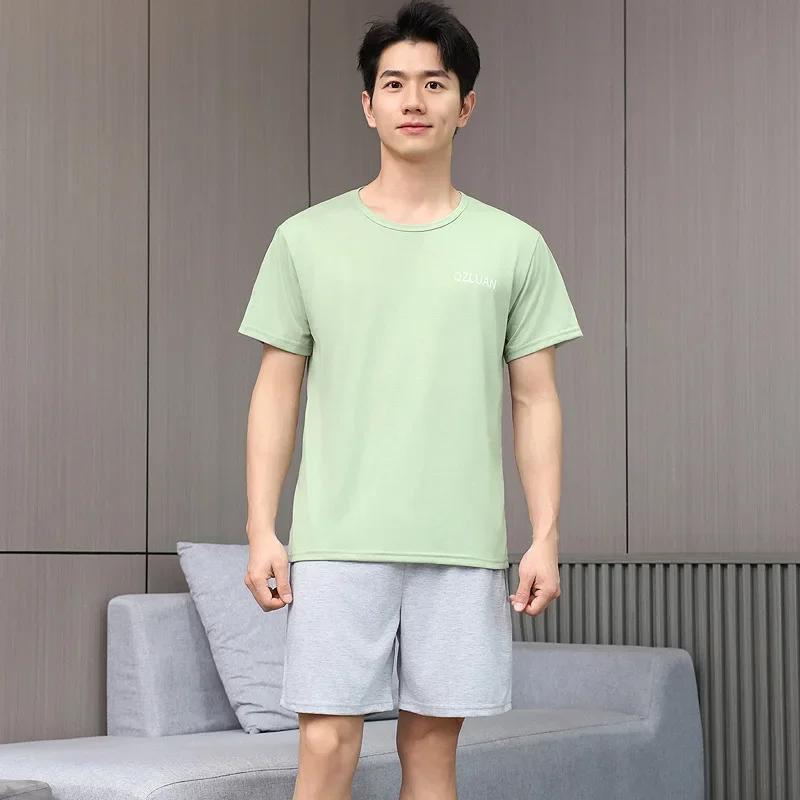Summer Men Pajamas Summer Short-Sleeved Shorts Nightwear Homewear Cool Feeling Sports Leisure Thin Section Loose Suit Sleepwear