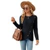 Spring Autumn Long Sleeve O Neck Solid Color Pit Women Irregular Pullover T Shirt Blouse Top