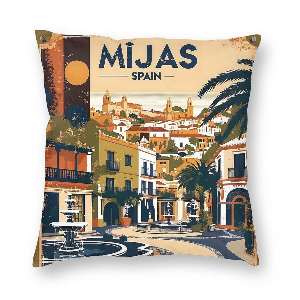 Mijas Spain Travel Tourism Square Pillowcase Polyester Linen Velvet Printed Zip Decorative Pillow Case Bed Cushion Cover