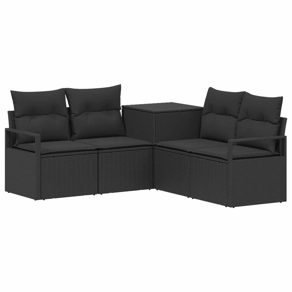 Sofa Set 5 Pieces Black Poly Rattan and Steel