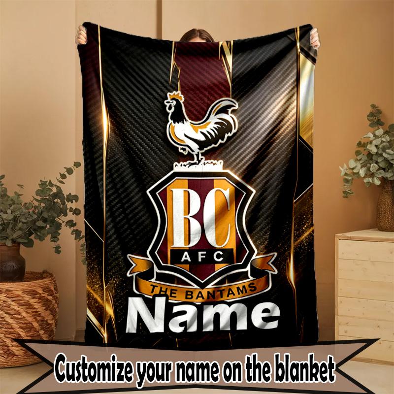 Custom Name Personalized Bradford City AFC Print Blanket, Home Decor, Bedroom, Sofa, Camping, Couch, Gifts for Birthday ChristmasEnthusiasts